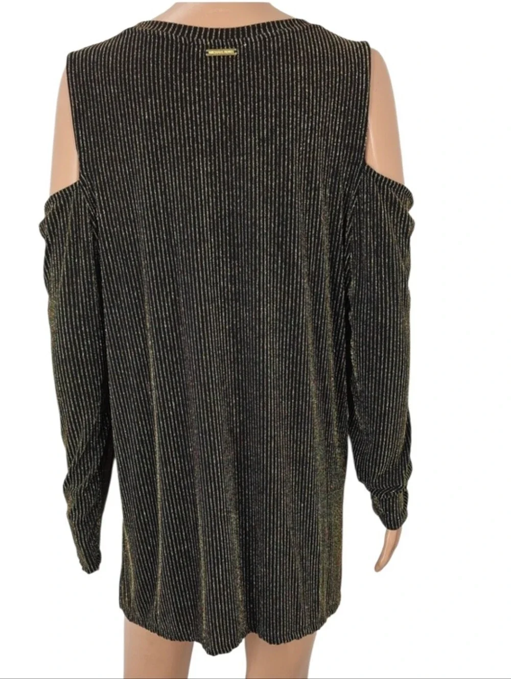 Michael Kors Gold Black Sparkle Metallic Cold Shoulder Top Women's‎ Size 1X